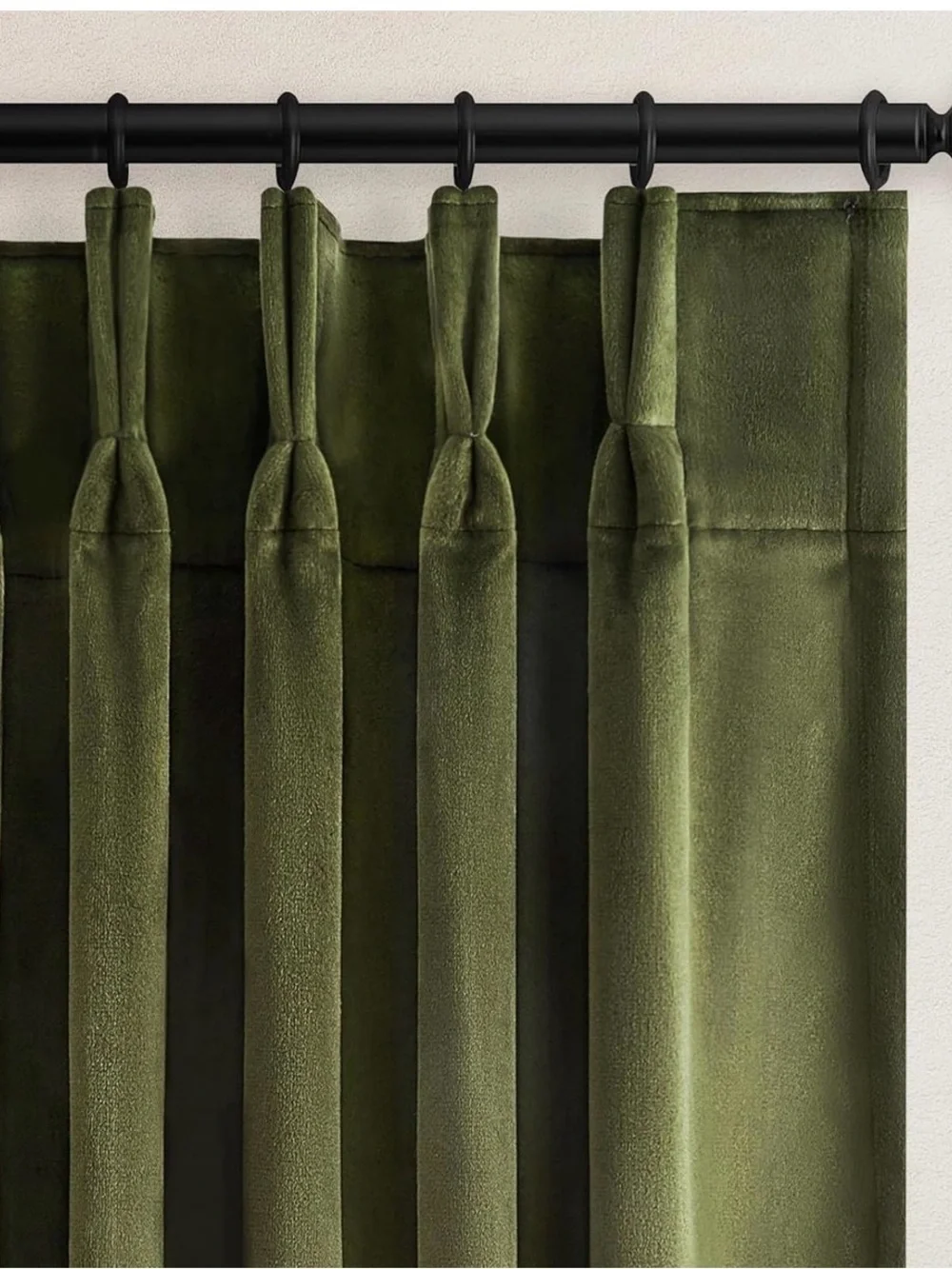 Olive Green Velvet Pinch Pleat Curtain Panel